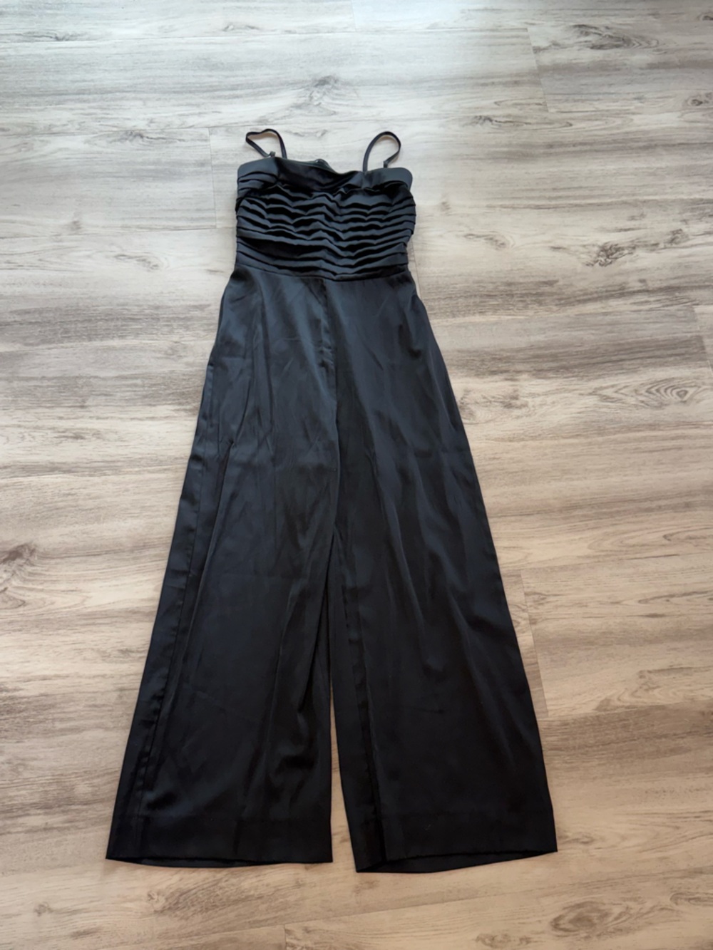 Abercrombie & Fitch Black Strapless Ruched Bodice Wide-Leg Jumpsuit